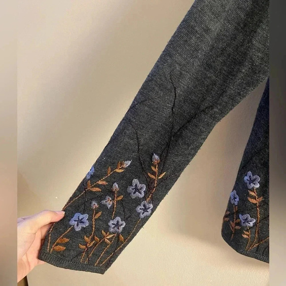 Oscar De La Renta sweater cardigan button front‎ wool blend dark grey Medium - Picture 4 of 7